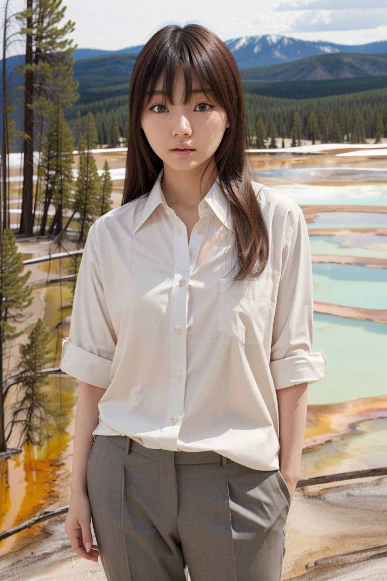 <lora:tsubasa_hazuki_obj20:0.5>, full_body, standing, sandals, (shirt), pants, (yellowstone), (tsubasa_hazuki: 1.2), perfect face, (contact iris: 1.1), pale skin, skin pores , depth of field