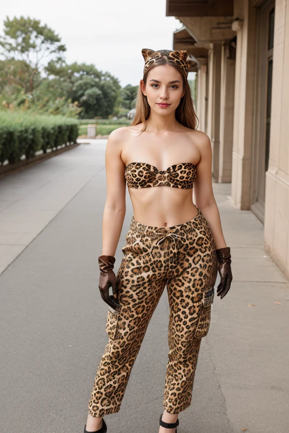 1 mature woman, detailed, beautiful, cute, full body shot, scenic view, professional photo
<lora:Leopard Bandeau Cargo Pants By Stable Yogi:1> leopard print bandeau, cargo pants, gloves, hairband