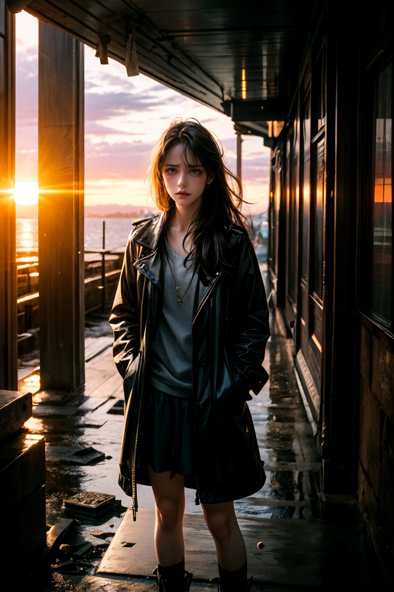 portrait of 1girl by Bill Henson,depressed,tears,streaming tears,ruins,shadows,dramatic lighting,sunset,
contemporary,dark,expressionism,dystopia,industrial,