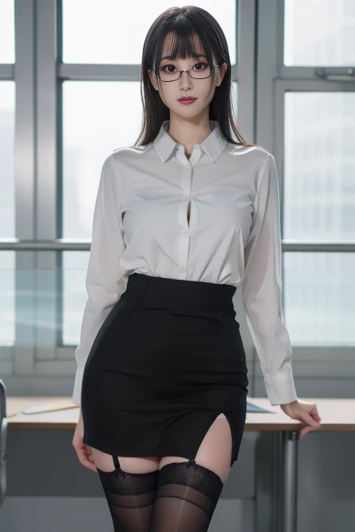 ((midnight, need, 8K, masterpiece:1.3)), full body lesbian, 1.Height 7 meterit,Leg length, focus:1.2, Beautiful woman with perfect body:1.4, slim abs:1.1, ((black头发, :1.2 )), (Female Teacher,White shirt,miniskirt,black高跟鞋1.2), (stand up,Classroom:1.3)), Highly detailed facial and skin textures, delicate eyes, double eyelidposed,Big breastlack,wavy hair