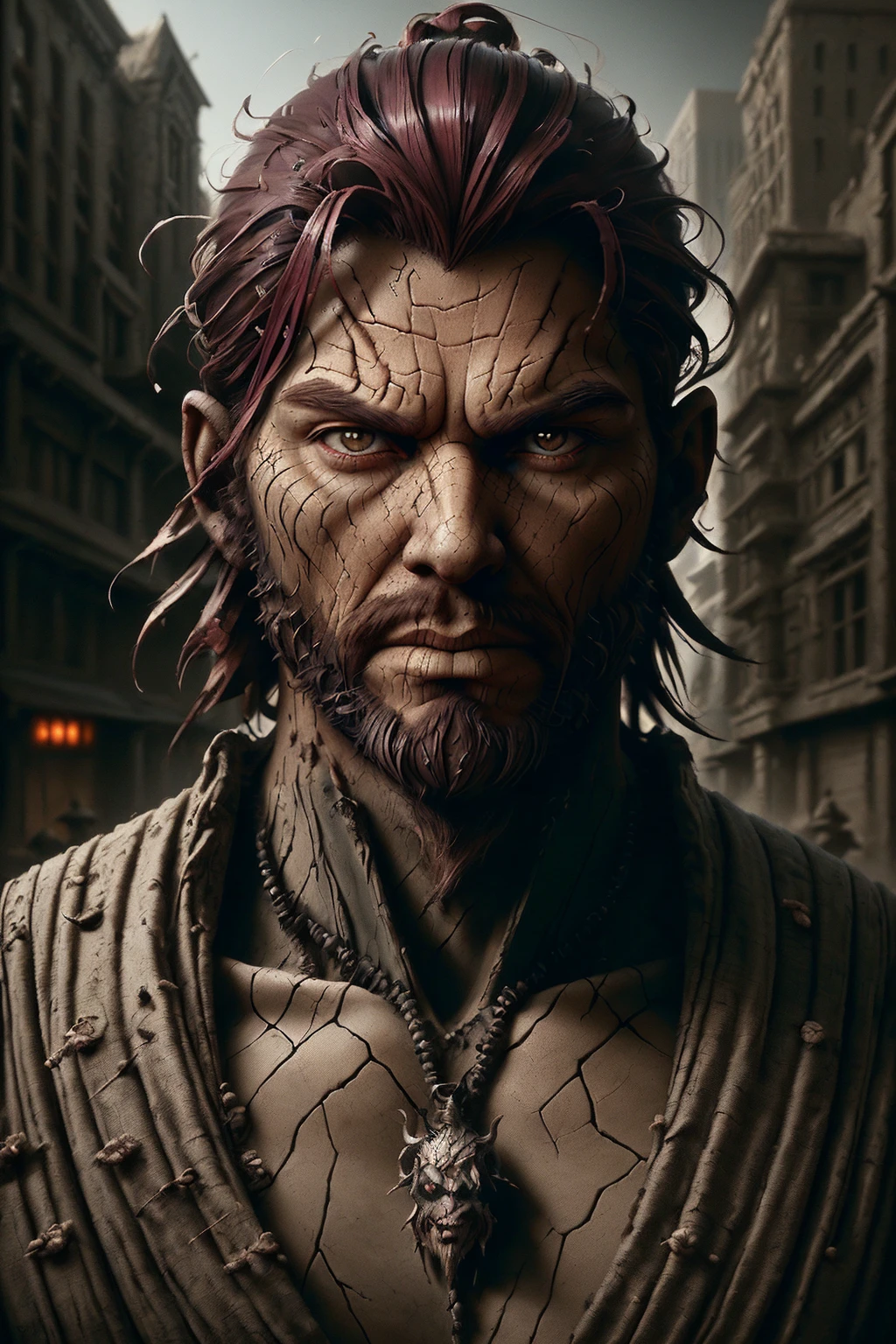 (masterpiece), (extremely intricate), fantasy, (((realistic portrait of an evil hermit, male, villain, anti hero, evil face, masculine face, medium hair, Maroon hair, wicked, cruel, sinister, malicious, ruthless, masculine, athletic))), (((dark bloody clothing, intricate details on clothing))), (perfect composition:1.4), aspect ratio 1:1, beach, deviantart hd, artstation hd, concept art, detailed face and body, award-winning photography, margins, detailed face, professional oil painting by Ed Blinkey, Atey Ghailan, Jeremy Mann, Greg Manchess, Alex Gray, trending on ArtStation, trending on CGSociety, intricate, high detail, sharp focus, dramatic, award winning matte drawing cinematic lighting octane render unreal engine volumetrics dtx <lora:ral-drath-sd15:1> drath