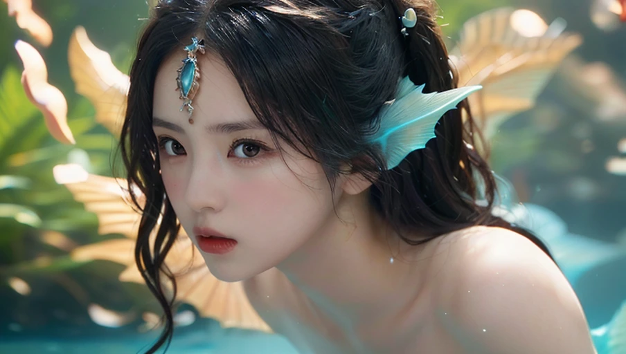 <lora:yaner:0.7>,1girl,(((solo))),black hair,realistic,black eyes,head fins,portrait,mermaid,lips,water,monster girl,closed,wallpaper,breast,hemisphere,nude,Bust shot,Mermaid,In the sea,full_shot,Blue gem,paddle,Papillary protrusion, (masterpiece:1.2), best quality, highres,extremely detailed CG,perfect lighting,8k wallpaper,photograph, photorealistic,, best quality , masterpiece, illustration, an extremely delicate and beautiful, extremely detailed ,CG,unity,8k wallpaper, Amazing, finely detail, masterpiece, best quality,official art,extremely detailed CG unity 8k wallpaper,absurdres, incredibly absurdres, huge filesize , ultra-detailed, highres, extremely detailed,beautiful detailed girl, extremely detailed eyes and face, beautiful detailed eyes,light on face,