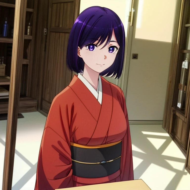 ((Full-Body Shot)),<lora:Bunko:0.8> Bunko, purple eyes, purple hair, pale skin, short hair, blue bright pupils, red kimono,
Masterpiece, Best quality, beautiful, ((upper body)), Human, looking at viewer, crisp, clear, Digital painting, oil painting, best quality, detailed hair, detailed background, detailed body, detailed eyes, full body, cute, evil expression, evil smile, medium breast, round breast, perfect body, 1girl, solo, hands, young female,
east asian architecture, japanese clothes,
ultra high resolution, raw photo, deep shadow, low key, natural light, backlighting,
<lora:Furtastic_Detailer:0.5> <lora:hairdetailer:0.5>