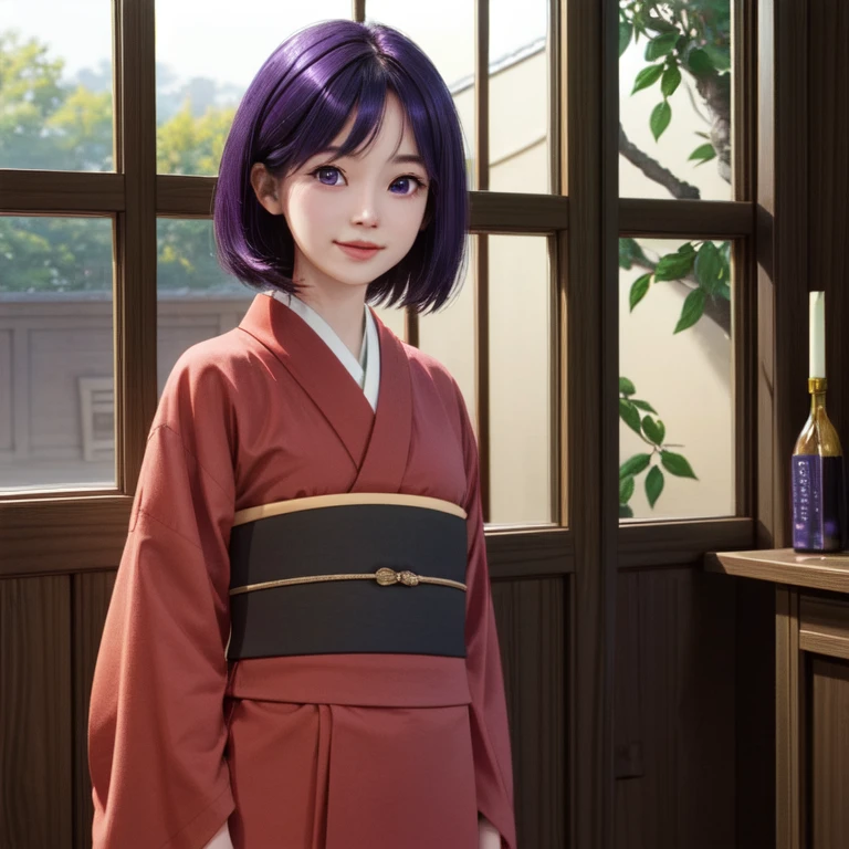 ((Full-Body Shot)),<lora:Bunko:0.7> Bunko, purple eyes, purple hair, pale skin, short hair, blue bright pupils, red kimono,
Masterpiece, Best quality, beautiful, ((upper body)), Human, looking at viewer, crisp, clear, Digital painting, oil painting, best quality, detailed hair, detailed background, detailed body, detailed eyes, full body, cute, smile, perfect body, 1girl, solo, hands, young female,
east asian architecture, japanese clothes,
ultra high resolution, raw photo, deep shadow, low key, natural light, backlighting,
<lora:Furtastic_Detailer:0.5> <lora:hairdetailer:0.5>