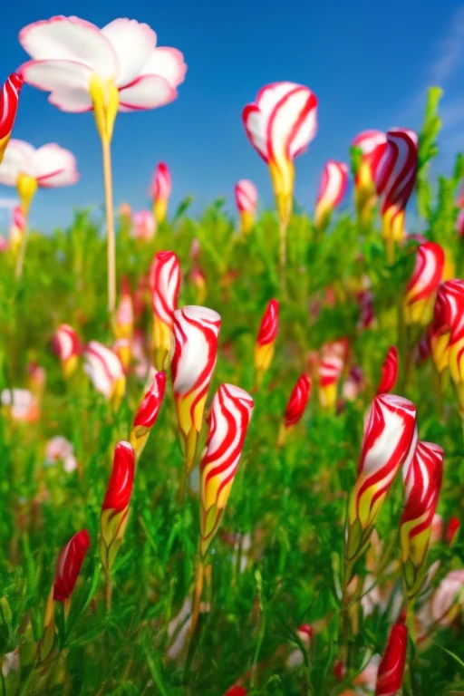 (masterpiece), (best quality), (extremely detailed), photo realistic, (no humans), scenery, outdoors, sun, day, sky, cloud, in the prairie, <lora:Oxalis Texture V1.0:1> oxalis versicolor, candycane sorrel, flower, white flower,