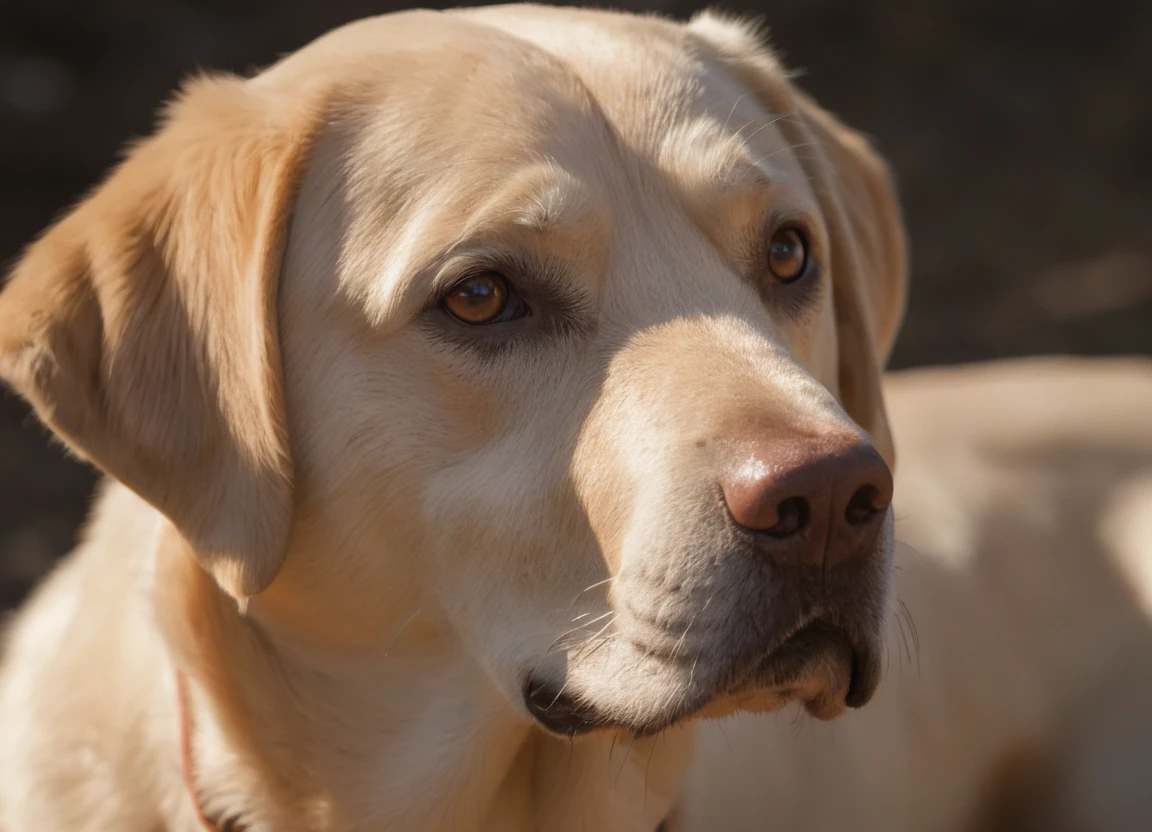 a golden labrador, warm vibrant colours, natural lighting, dappled lighting, diffused lighting, octane render, RAW photo, photorealistic, global illumination, subsurface scattering