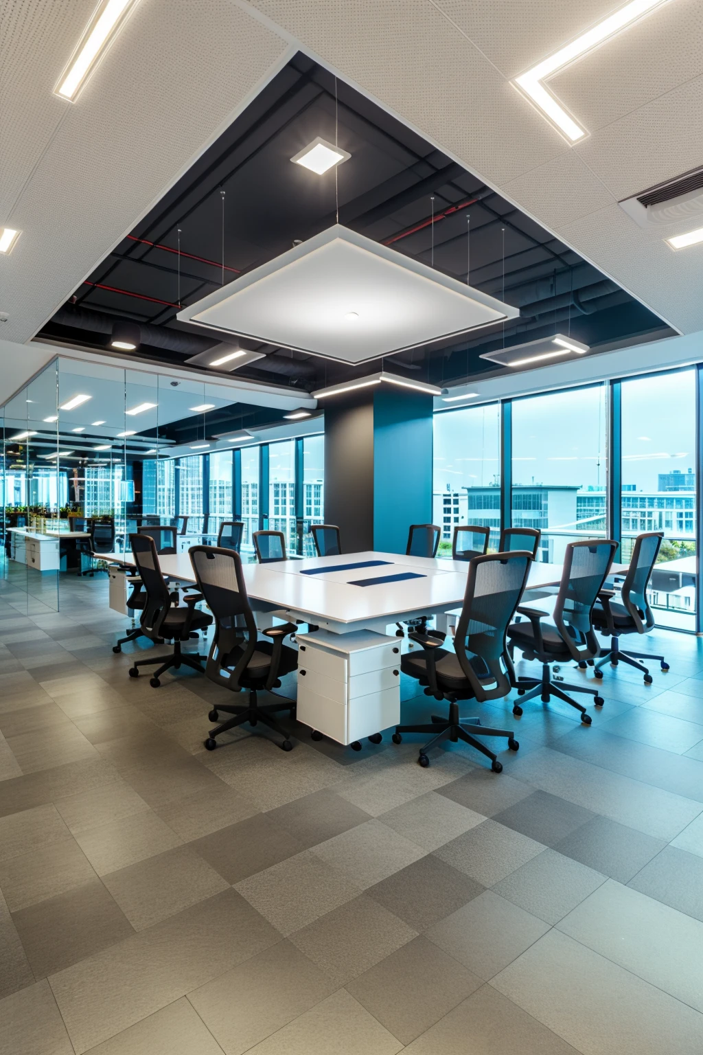 <lora:JJsOffice_Interior_v3:.7>, masterpiece , best quality, ((Office)), office, indoors, window, chair, table, scenery, ceiling, , floor,