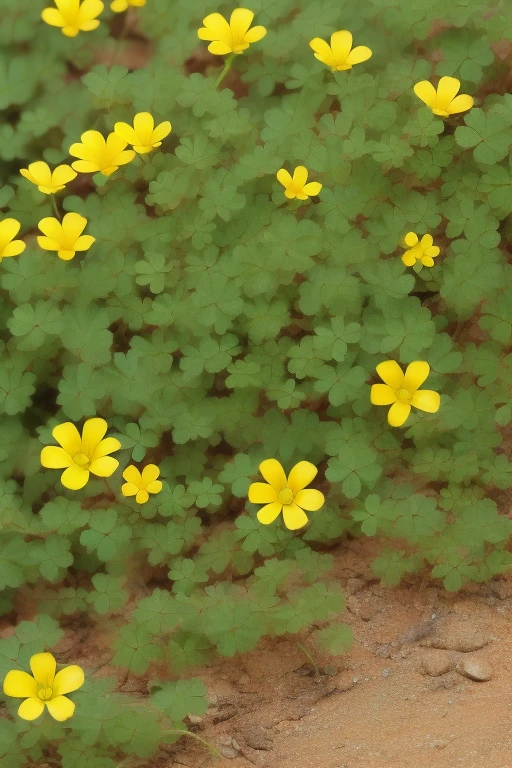(masterpiece), (best quality), (extremely detailed), photo realistic, (no humans), scenery, outdoors, sun, day, sky, cloud, in the prairie, <lora:Oxalis Texture V1.0:1>, oxalis, oxalis corniculata, katabami, flower, yellow flower,