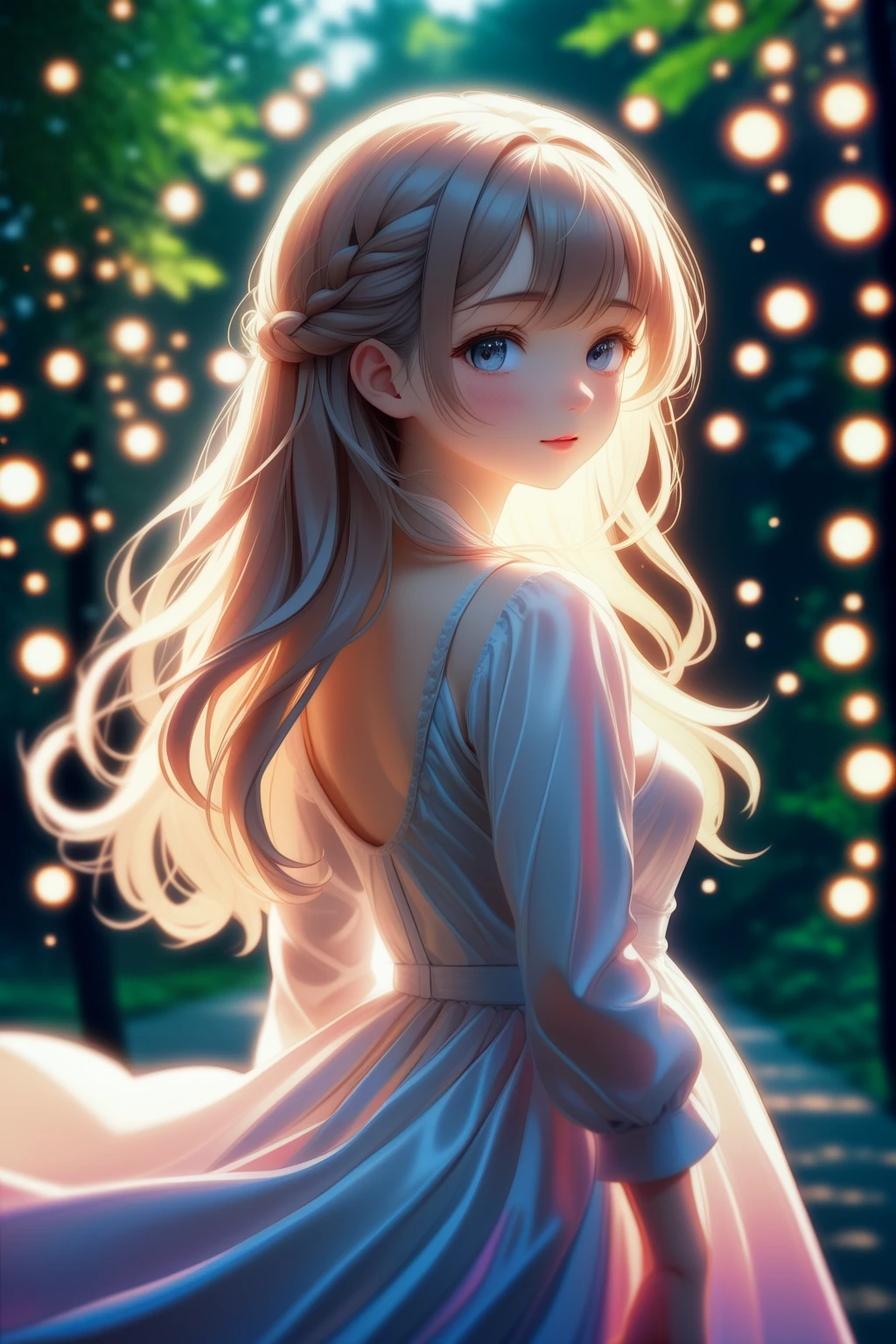 masterpiece, best quality, high quality, highres, absurdres,
1girl,
bokeh photography, (soft focus):1.2, out-of-focus highlights, dreamy ambiance, glowing circles, mesmerizing depth