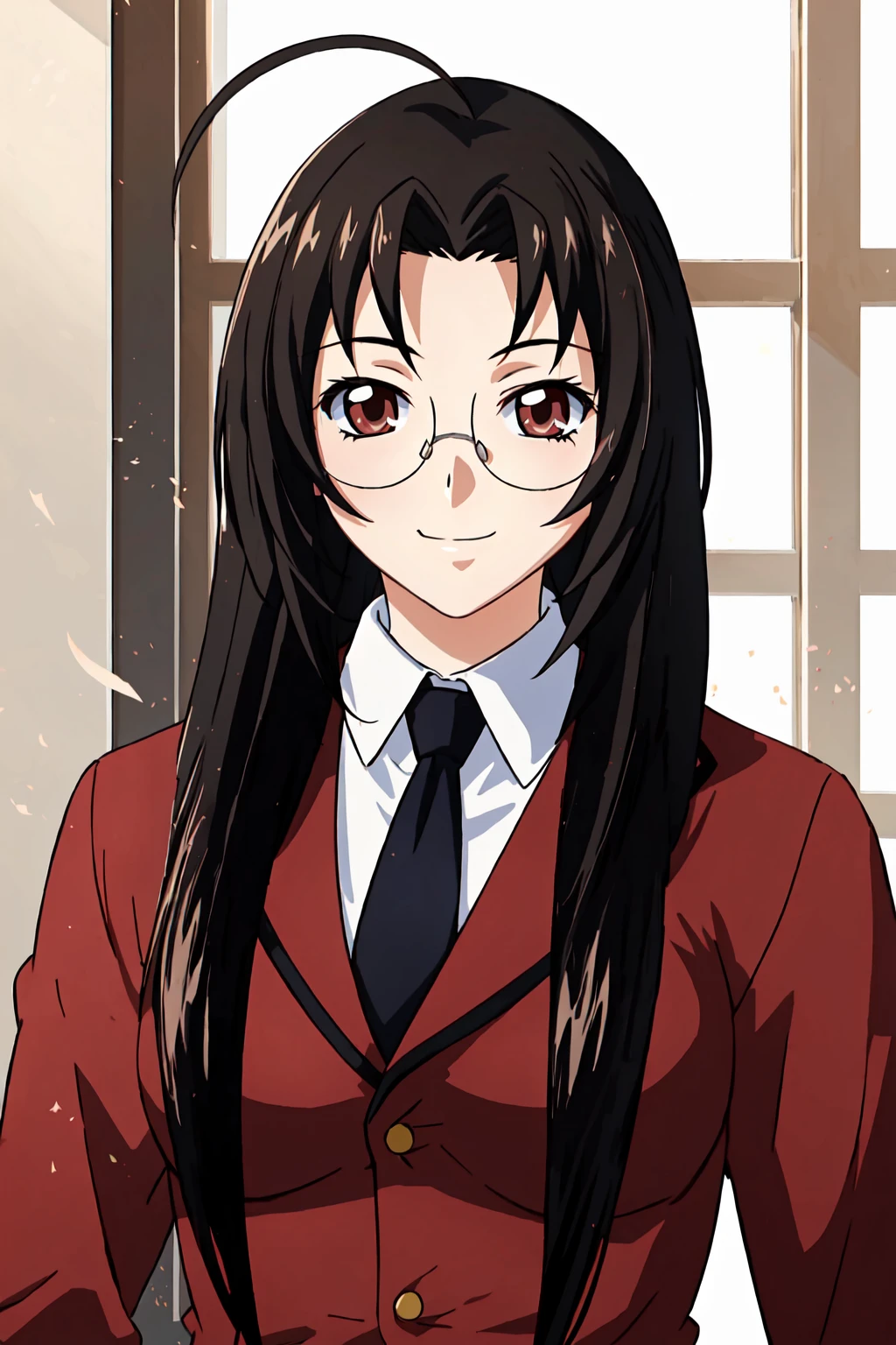 1girl,smile,
best quality,masterpiece,looking at viewer,
depth of field,cowboy_shot,
<lora:003-ä¸éªå½å-贾诩æåV3:0.75> ,kaku bunwa,long hair,black hair,glasses,brown eyes,(red school uniform:1.1),skirt,necktie,ahoge,twintails,