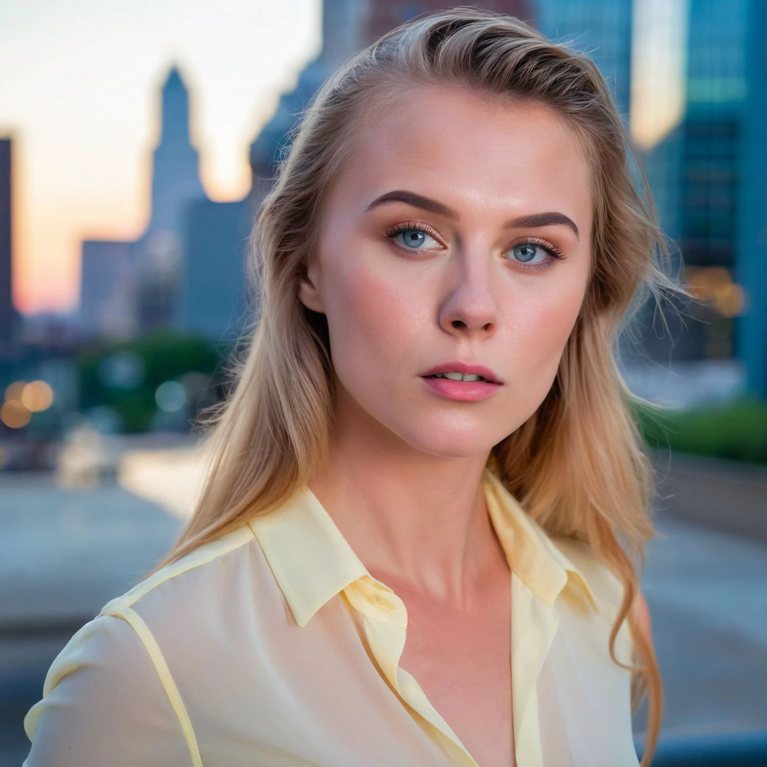 <lora:CharlotteCarmen_SDXL_v1.25-000057:1>
a Realistic Full Portrait Photo of a
professional medium format 50mm (close-up headshot portrait) photography of a enchantingly gorgeous youthful ((ohwx woman)), blue eyes, in the city at dawn, shot on a Canon EOS R, extreme bokeh, wearing modest Dior light-yellow blouse,