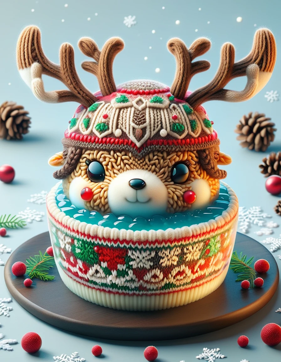 <lora:SDXLChristmasSweater:1>christmassweater, reindeer  jelly dessert, professional, high quality, super cute, kawaii, 8k, adorable,