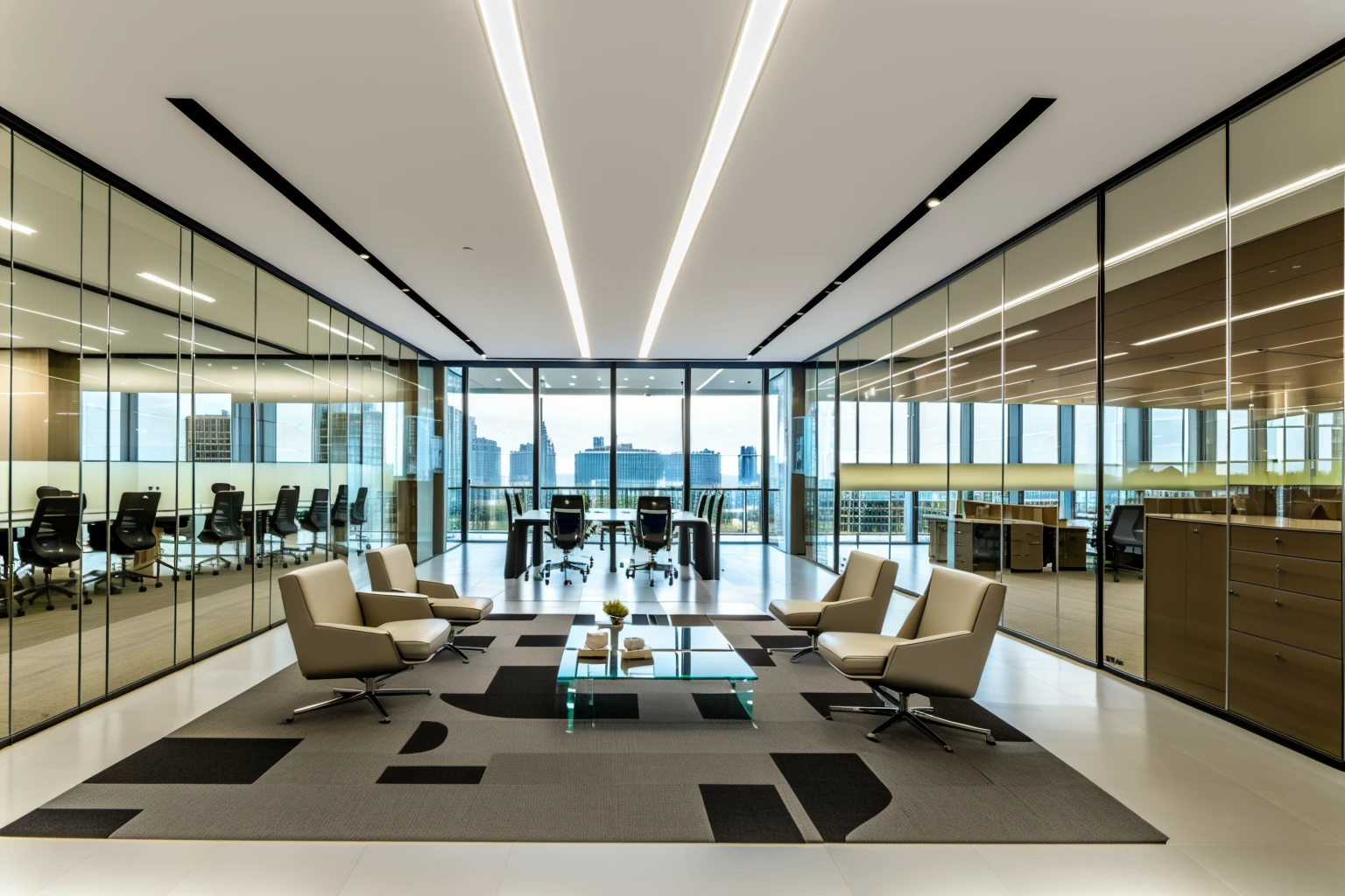 <lora:JJsOffice_Interior_v3:.7>, masterpiece , best quality, ((Office)), office, indoors, window, chair, table, scenery, ceiling, , floor, glass wall,