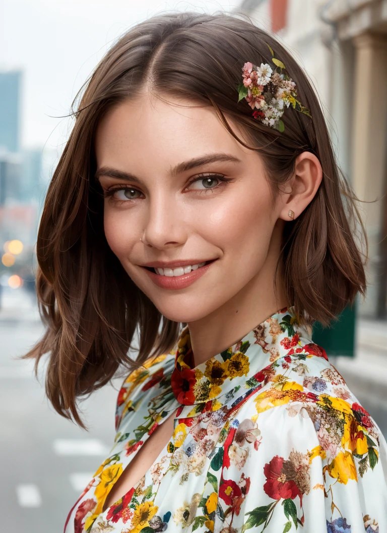 professional photography, portrait of a woman in floral top, at Moscow city, smile, bold, bright colours, (high detailed skin:1.1)
<lora:lauren_cohan_lora_v01:1> lauco