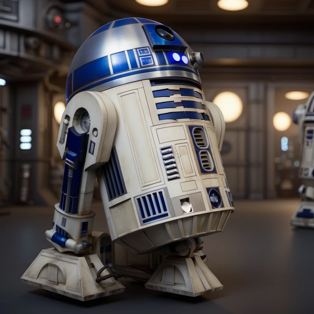 R2D2-1024, a robot in a spaceship, highly detailed, photography, ultra sharp, film, bokeh, professional, 4k <lora:R2D2-1024:0.7>