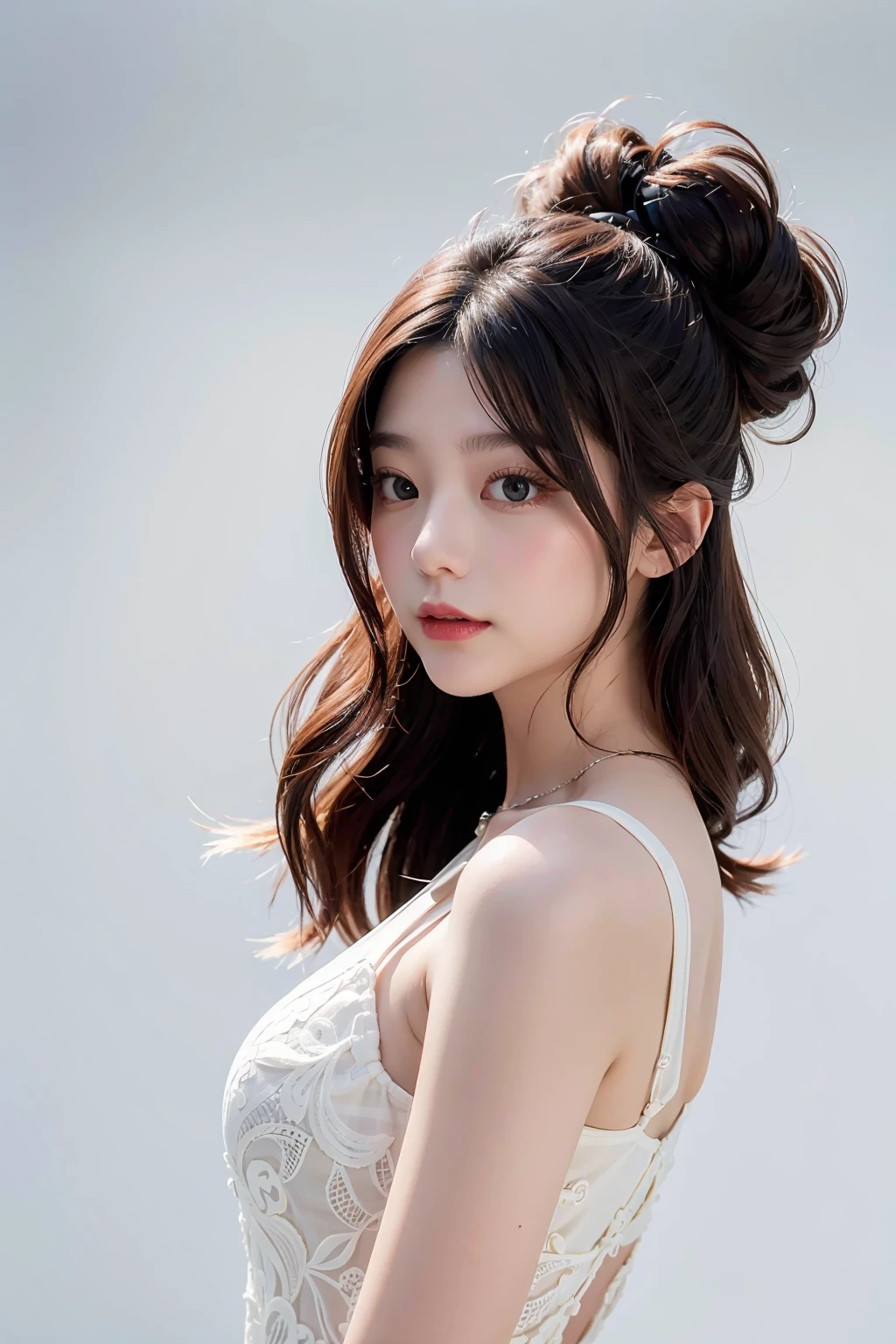 1girl, black formal long dress,white background, <lora:bbeamko-04:1>