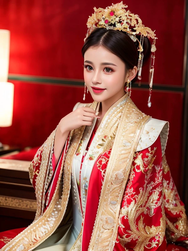 (best quality:1.1) ,(photorealistic:1.1), (photography:1.1), (highly detailed:1.1),
1girl,red and gold dress,sitting on red bed,upper body, beauty face,
<lora:fgxp2:0.8:lbw=1,1,1,1,1,1,0.2,1,0.8,1,1,0.2,0,0,0,0,0>