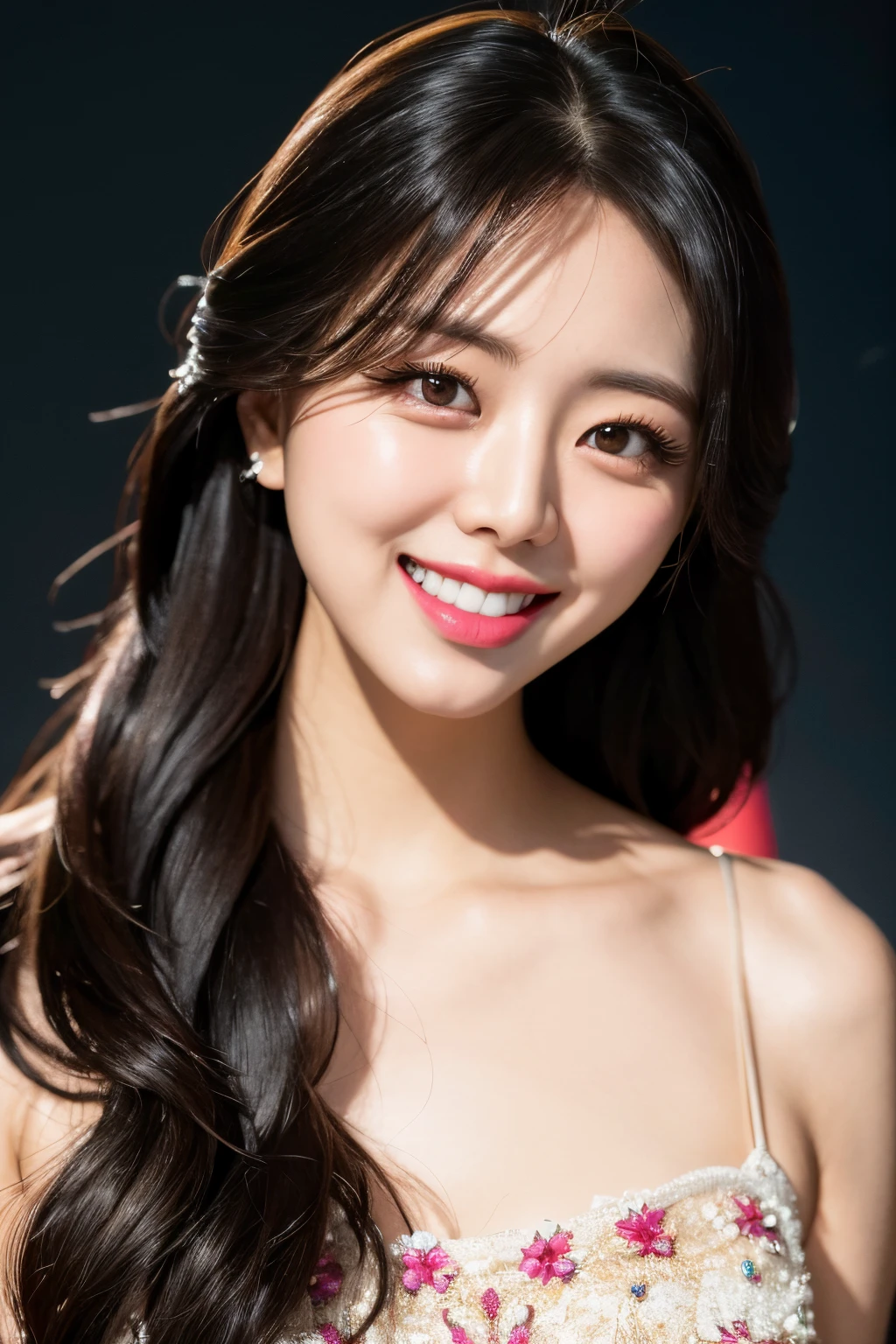 ((highest quality, 超A high resolution、The most complex and detailed depiction))、look at me、The best smile、Detailed face、Long Wavy Hair,((nude)),Sexy pose,whole body, Multiple Views,On stage