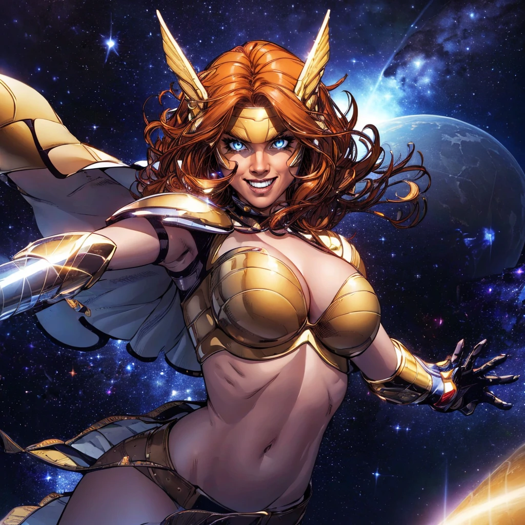 ((a woman flying through space)) <lora:AngelaLoRA:0.9> woman,beautiful eyes, beautiful girl, high detail skin, high detail eyes, high detail hair, highres, ultra detailed, horny smile, Highly detailed,masterpiece, best quality,