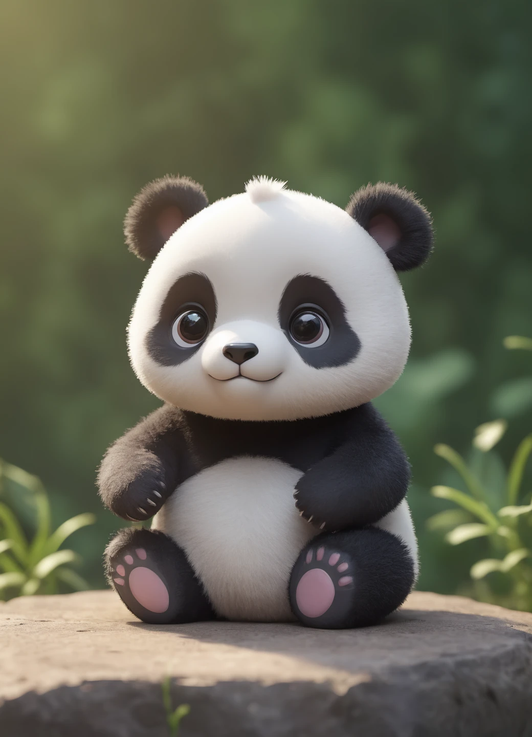 (A lovable character of a fluffy cute baby panda with four legs pastel light grey color, little ears), cook,children's book illustration style,sunny day, adorable, charming, whimsical, in the style of Studio Ghibli, 3D vector art, cute and quirky, fantasy art, watercolor effect, bokeh, Adobe Illustrator, hand-drawn, digital painting, low-poly, soft lighting, bird's-eye view, isometric style, retro aesthetic, focused on the character, 4K resolution, photorealistic rendering, using Cinema 4D