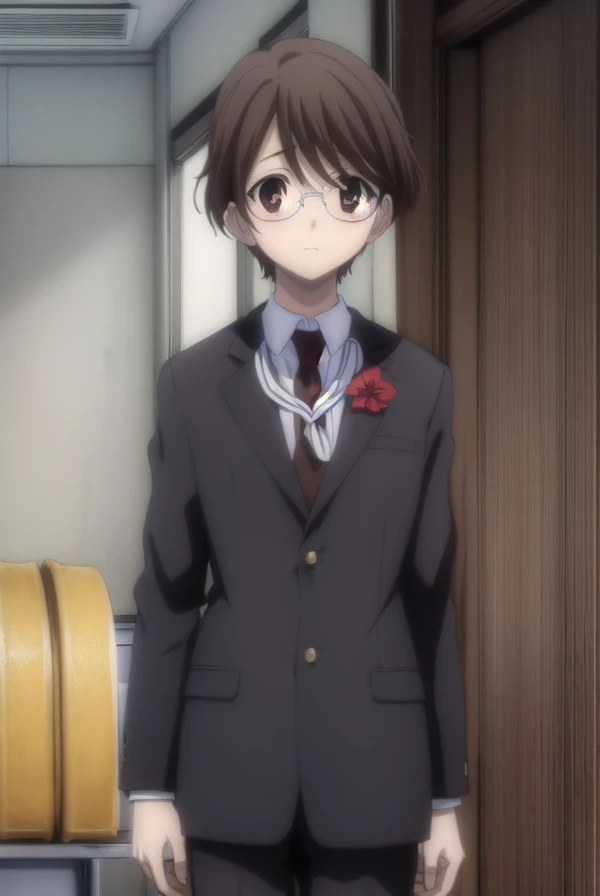yuuashikaga, <lora:yuuki ashikaga-lora-nochekaiser:1>,
yuu ashikaga uniform, short hair, brown hair, long sleeves, school uniform, male focus, necktie, glasses, bag, formal, suit, (brown eyes:1.5),
BREAK ,
BREAK indoors classroom,
BREAK looking at viewer, (cowboy shot:1.5),
BREAK <lyco:GoodHands-beta2:1>, (masterpiece:1.2), best quality, high resolution, unity 8k wallpaper, (illustration:0.8), (beautiful detailed eyes:1.6), extremely detailed face, perfect lighting, extremely detailed CG, (perfect hands, perfect anatomy),