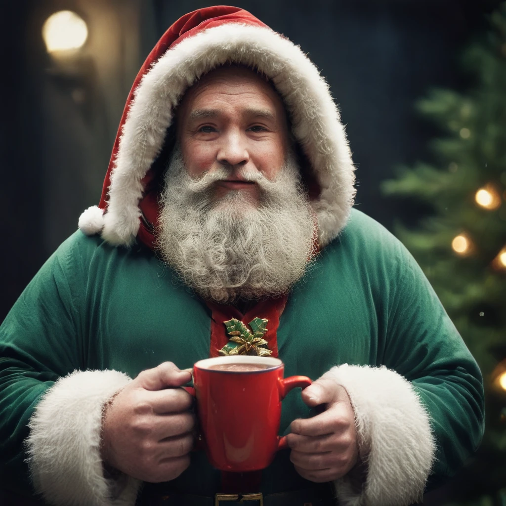 sc, portrait, father christmas holding a hot chocolate, <lora:KK__Traditional_Father_Christmas_SDXL:1>