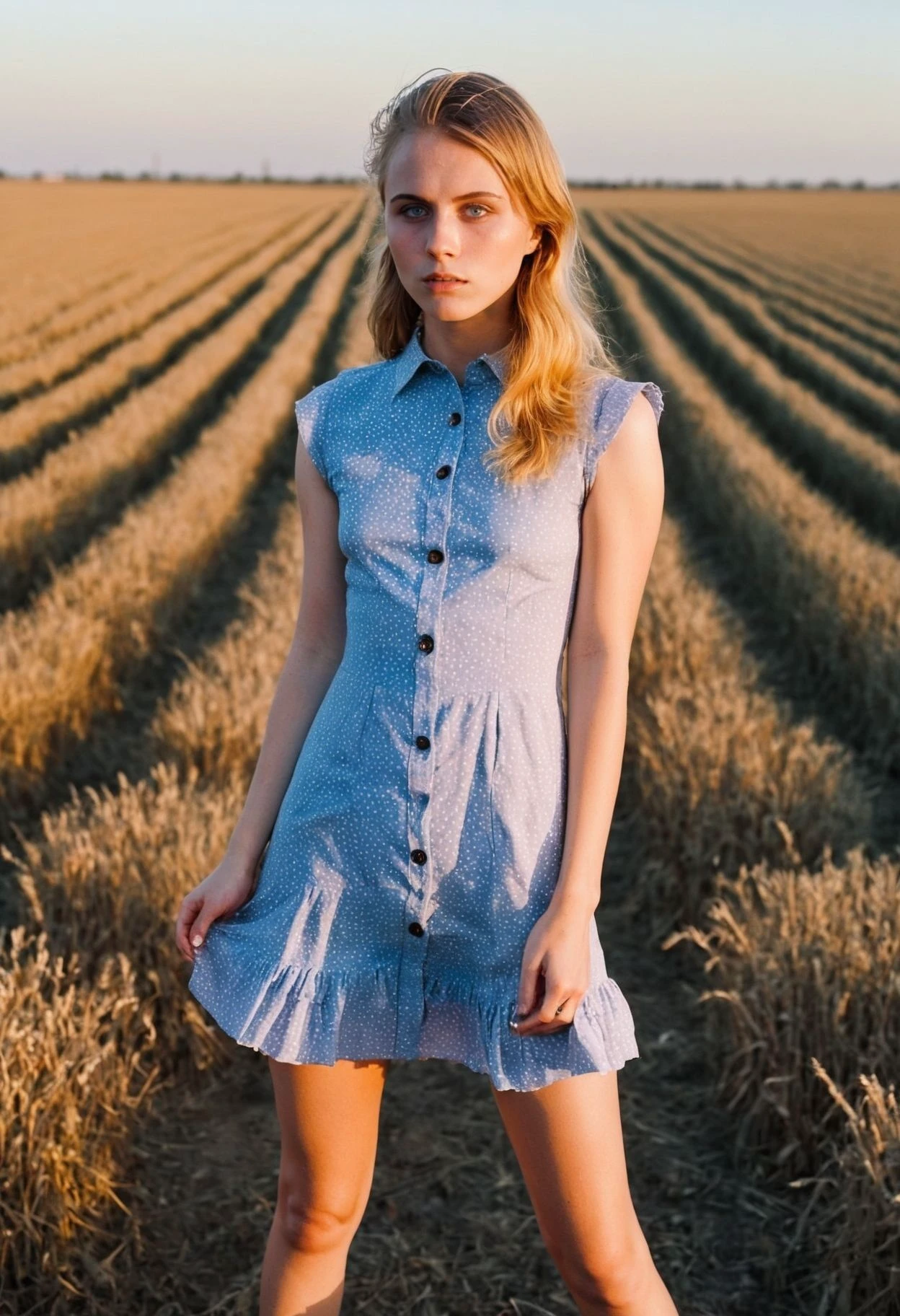 <lora:CharlotteCarmen_SDXL_v1.25-000057:1.1>  
 movie film photo of blue eyed  ((ohwx woman)) wearing a fabulous stylish summer country buttoned dress, cinematic photo RAW candid cinema, portrait in a cotton field during golden hour, ((remarkable color)), (ultra realistic) Canon C700 High image quality, 4K resolution, and versatility Canon/Zeiss 14mm ISO 800, 1/50s, f/2.8, 10-bit 4:2:2, film, bokeh, professional, 4k, highly detailed