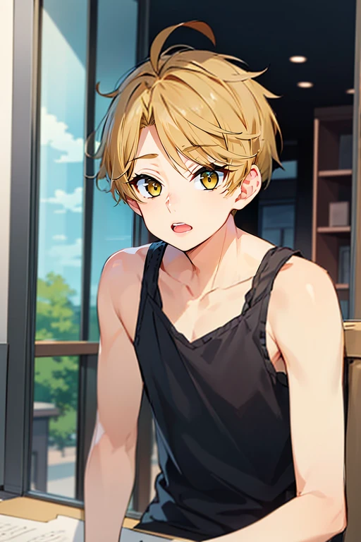 (best quality:1.1), (masterpiece:1.4), sketch, 1boy, solo, male focus, , , , , , <lora:yuuma_nikaidou:0.82>, yuuma_nikaidou, blonde hair, yellow eyes, short hair, tank top, , observatory,