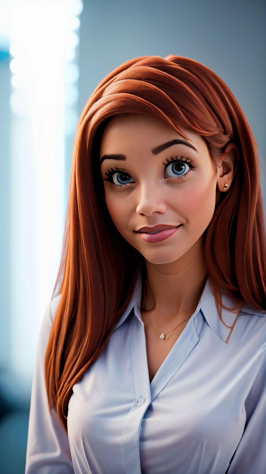 A professional profile photo for linkedin of <lora:Ariel_character:1>, business clothing, looking at viewer, at office, bokeh background, deep of field, kkw-ph1 <lora:LKDN-Female:0.6>