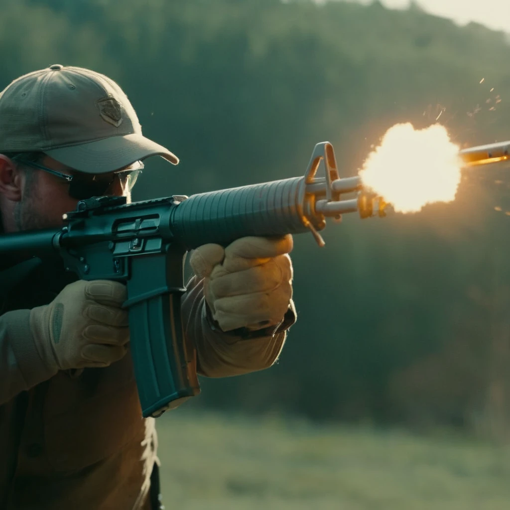 cinematic film still of <lora:M16 Rifle series:1.2>
M16 Rifle series a man shooting a gun with a big muzzle flash fire coming from gun barrel perfection, shallow depth of field, vignette, highly detailed, high budget, bokeh, cinemascope, moody, epic, gorgeous, film grain, grainy