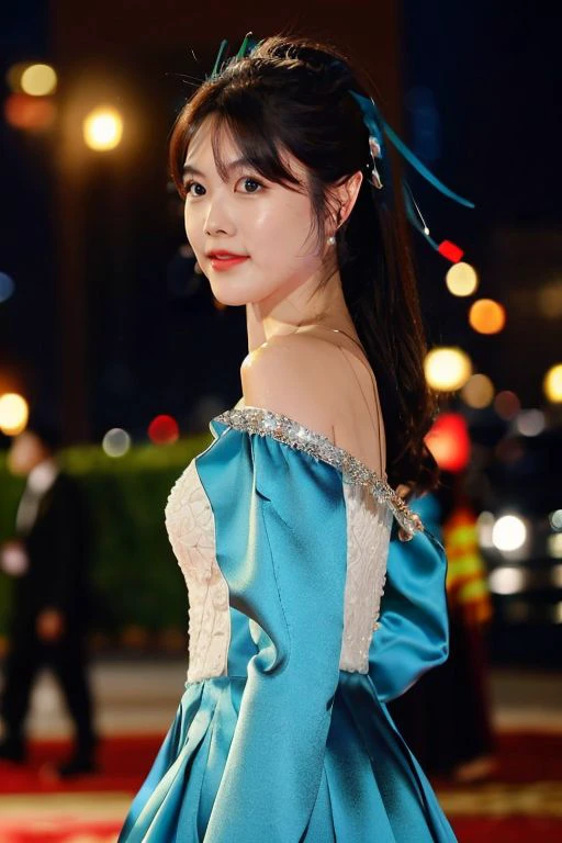 rosa, attending met gala, DoF, blurry background, bokeh, <lora:Celeb_NoonaRosa:0.8>, , masterpiece, (best quality:1.2), [:intricate details:0.2],