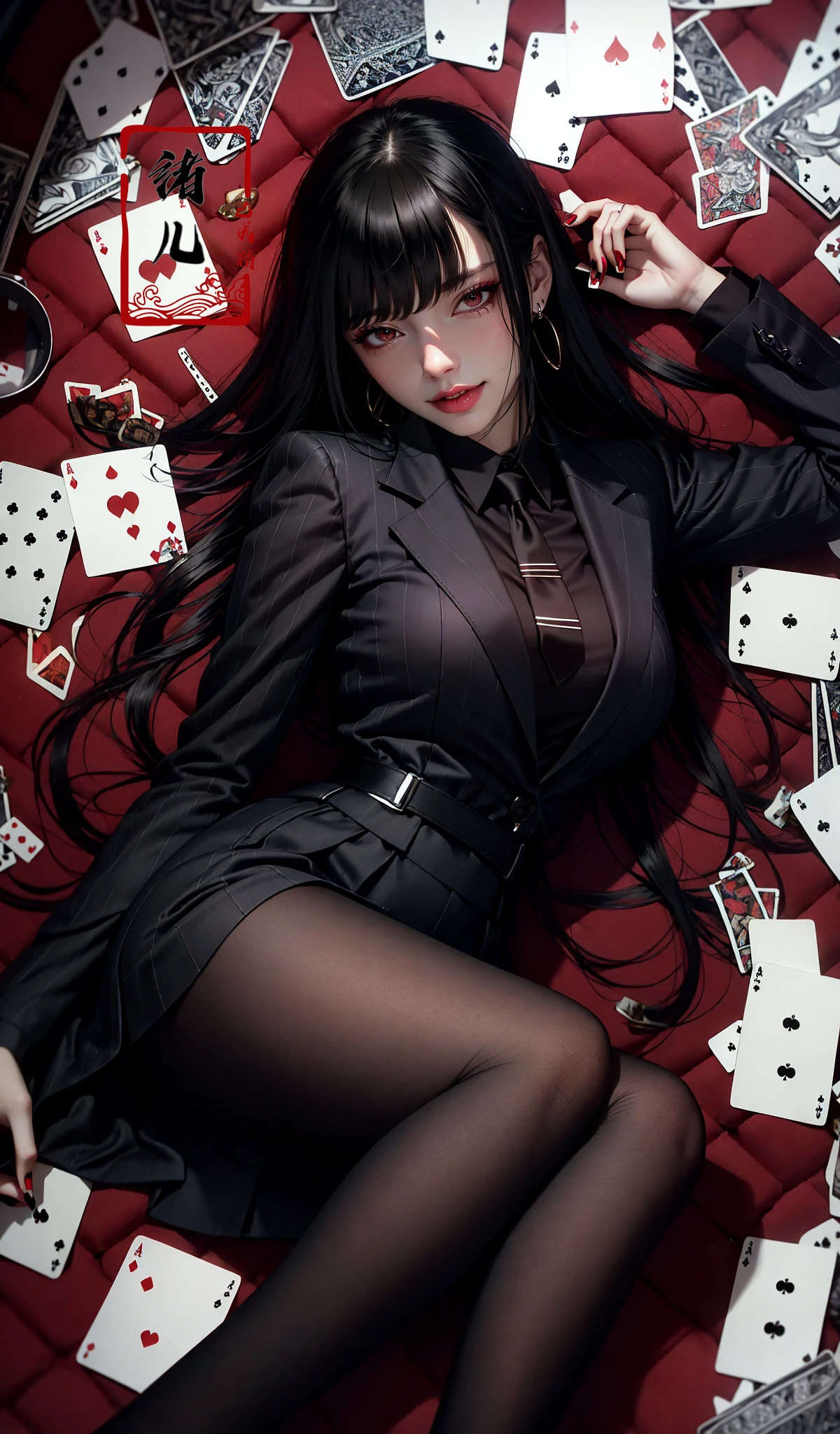 Yumeko Jabamiplaying card
(full body:1.1), nail polish red nails
<lora:~Q?-Yumeko Jabami:0.8>