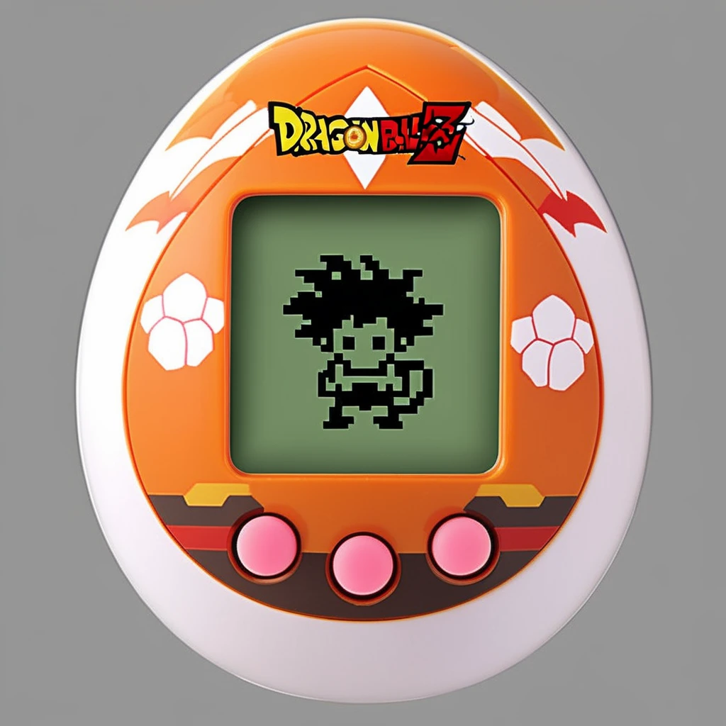 An egg-shaped, virtual pet device is featured with a central screen displaying, a  single color 8bit dragon ball,The screen is encased within an while ring  ., <lora:egg_bit:0.75>,