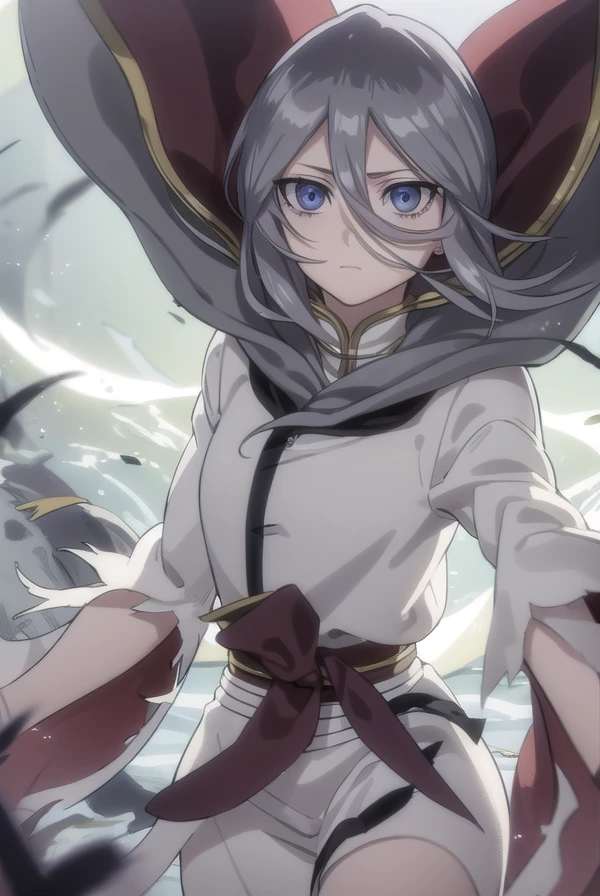 rukiakuchiki, <lora:rukia kuchiki movie3-lora-nochekaiser:1>,
dark rukia kuchiki, kuchiki rukia, short hair, grey hair, hair between eyes, (grey eyes:1.5),
BREAK cape, robe, white robe, high collar, long sleeves, torn clothes,
BREAK outdoors,
BREAK looking at viewer,
BREAK <lyco:GoodHands-beta2:1>, (masterpiece:1.2), best quality, high resolution, unity 8k wallpaper, (illustration:0.8), (beautiful detailed eyes:1.6), extremely detailed face, perfect lighting, extremely detailed CG, (perfect hands, perfect anatomy),