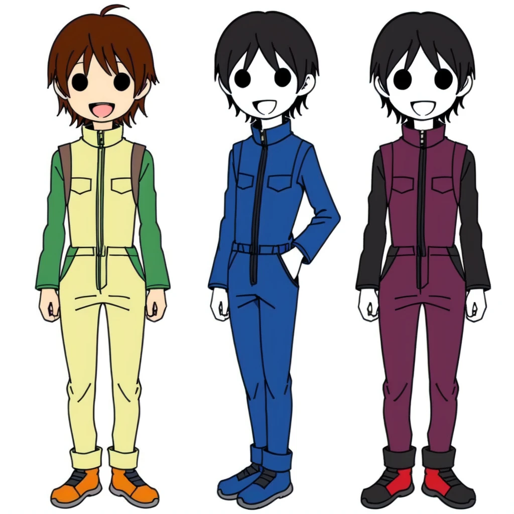 <lora:dot_eyes_and_open_mouth_ï¼D_v1:0.5>, 1boy, comic, black eyes, :d, style parody, solid circle eyes, SDCL, full body, mechanic, jumpsuit, pale skin, anime coloring,