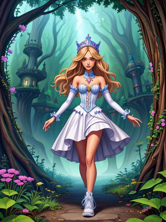 Reese_Finch,
sneakers outfit, A fairytale land where magical creatures live and thrive
