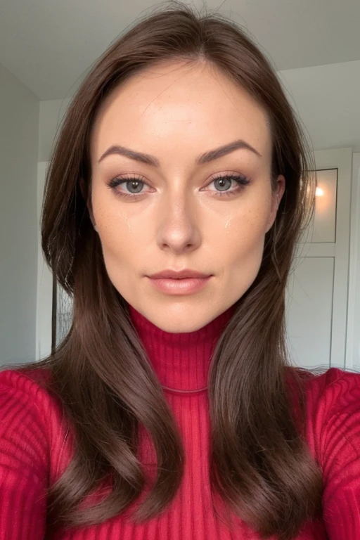 0l1v14w, face closeup, red turtleneck <lora:0l1v14w:1>