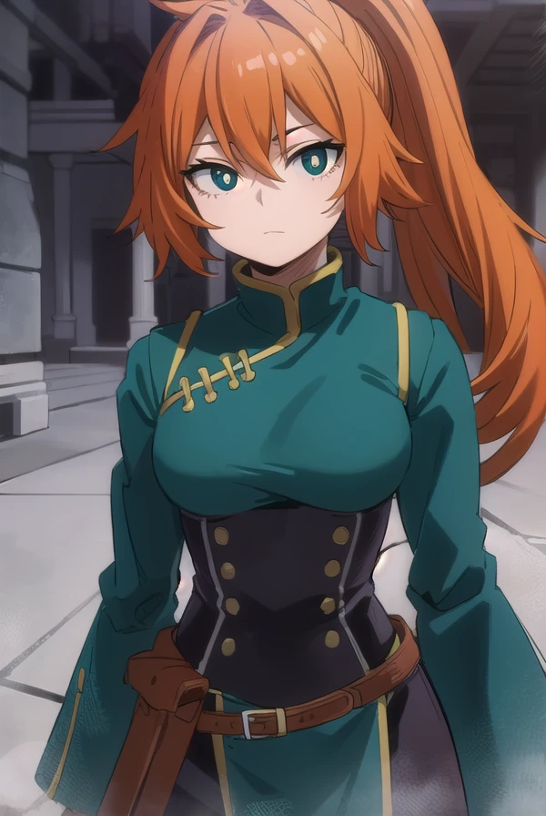 itsukakendo, <lora:itsuka kendo s5-lora-nochekaiser:1>,
itsuka kendo, long hair, (green eyes:1.3), ponytail, orange hair,
BREAK chinese clothes, long sleeves, wide sleeves,
BREAK outdoors,
BREAK looking at viewer, (cowboy shot:1.5),
BREAK <lyco:GoodHands-beta2:1>, (masterpiece:1.2), best quality, high resolution, unity 8k wallpaper, (illustration:0.8), (beautiful detailed eyes:1.6), extremely detailed face, perfect lighting, extremely detailed CG, (perfect hands, perfect anatomy),