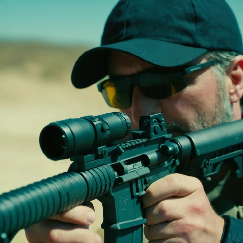 cinematic film still of <lora:M16 Rifle series:1.2>
M16 Rifle series a closeup of a man pointing a gun rifle in front of camera perfection, shallow depth of field, vignette, highly detailed, high budget, bokeh, cinemascope, moody, epic, gorgeous, film grain, grainy