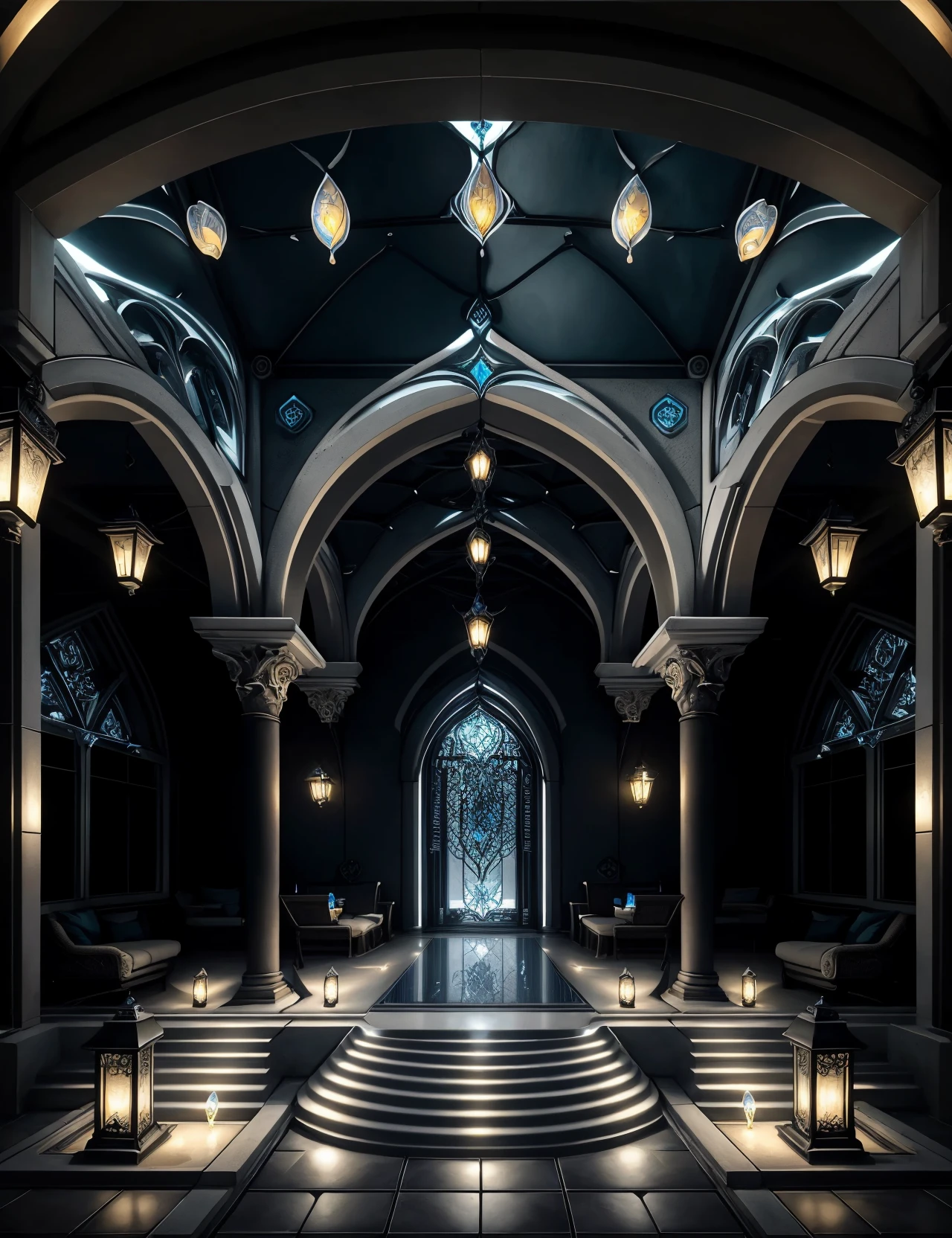 hyper detailed masterpiece, dynamic, awesome quality, aethertech headquarters, anti-gravity building platforms,precast concrete,clay tiles roof,glass, oil lamps, patio umbrella lights, <lora:3p0ch3lv3s-000009:0.85> epochelves