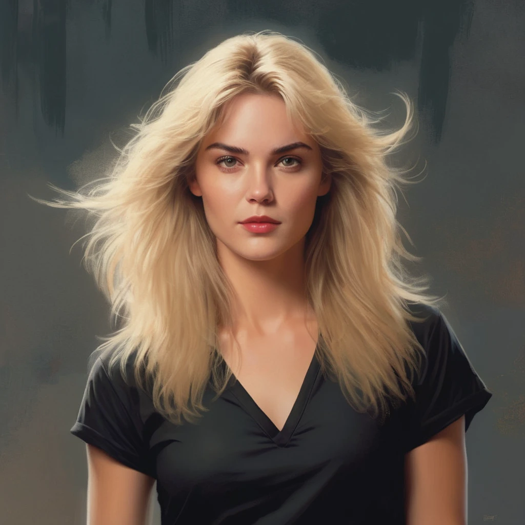 concept art of  <lora:Shelly Webster:1.2>
Shelly Webster a blonde choppy hair woman with a long blond hair and a black shirt in the 80's, digital artwork, illustrative, painterly, matte painting, highly detailed