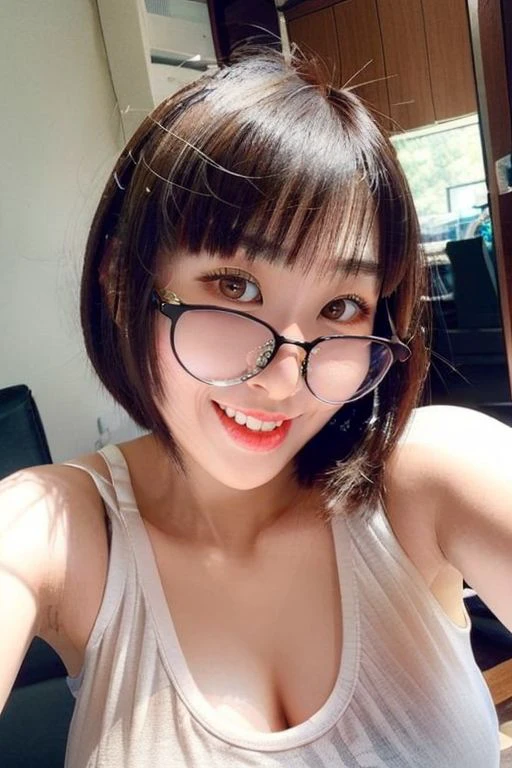 larissa, asian girl, glasses, selfie, happy face, <lora:Celeb_LarissaRochefort:0.8>, , masterpiece, (best quality:1.2), [:intricate details:0.2],