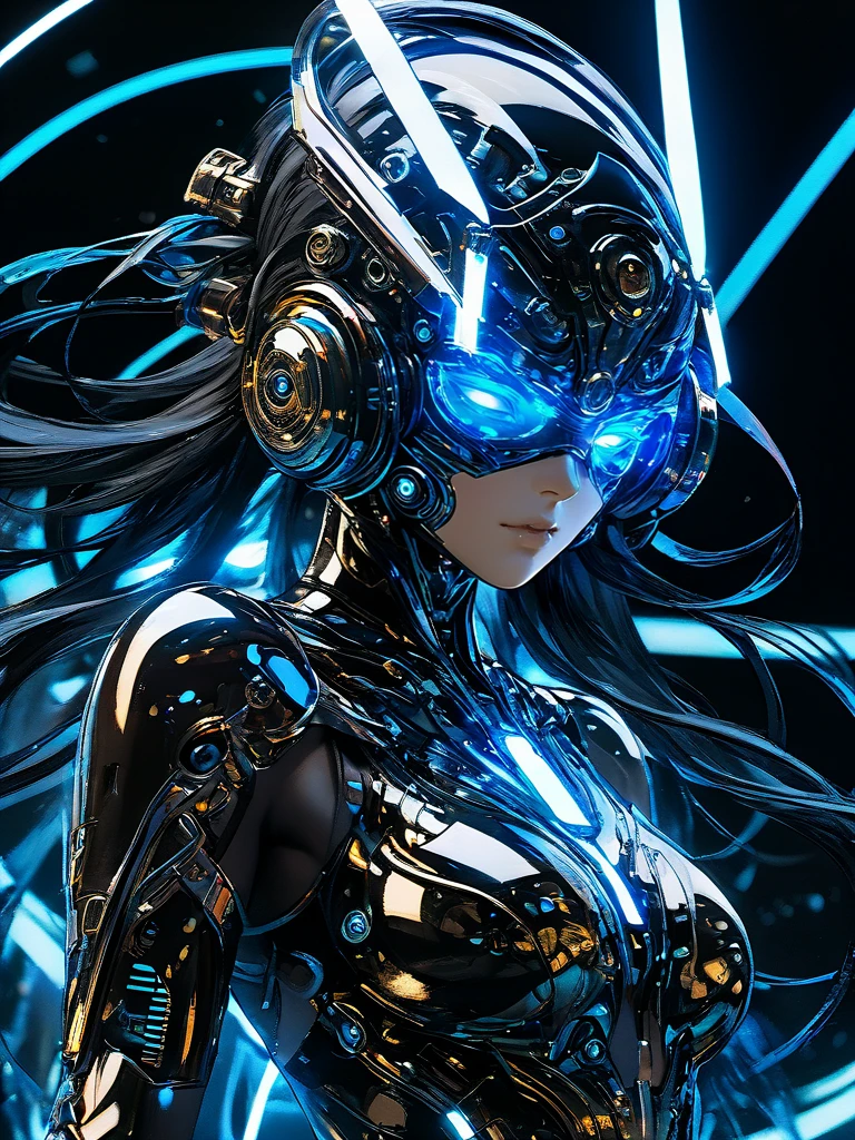 1 demon girl,(wearing full coverage techpunkmask:1.5),(transparent holographic helmet:1.2),mechanical arms,detailed face closeup,summoning circle cave,rituals (art by Yoji Shinkawa Yoshitaka Amano ),black mecha wraps around the entire body,futurism,projectionholographic display,blue holographic halo Laggador'sRing,Surrounded by holographic ribbons throughoutfluorescent,blue,shock,explosion,special effects.Perspective View,3D art,3D rendering,OC rendering.Unreal Engine,Hyper-Realistic,rich background,RealisticDetails,Detailed Depiction,Minute Details. HD,