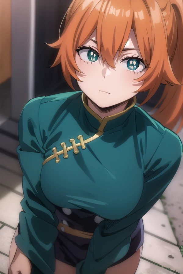 itsukakendo, <lora:itsuka kendo s5-lora-nochekaiser:1>,
itsuka kendo, long hair, (green eyes:1.3), ponytail, orange hair,
BREAK chinese clothes, long sleeves, wide sleeves,
BREAK outdoors,
BREAK looking at viewer, (cowboy shot:1.5),
BREAK <lyco:GoodHands-beta2:1>, (masterpiece:1.2), best quality, high resolution, unity 8k wallpaper, (illustration:0.8), (beautiful detailed eyes:1.6), extremely detailed face, perfect lighting, extremely detailed CG, (perfect hands, perfect anatomy),