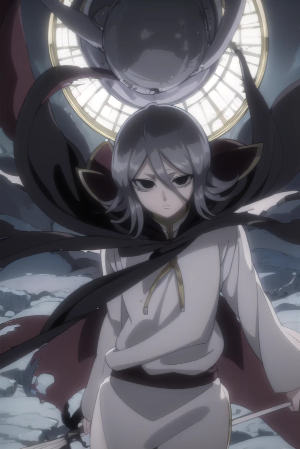 rukiakuchiki, <lora:rukia kuchiki movie3-lora-nochekaiser:1>,
dark rukia kuchiki, kuchiki rukia, short hair, grey hair, hair between eyes, (black eyes:1.5), (black sclera:1.5),
BREAK cape, robe, white robe, high collar, long sleeves, torn clothes,
BREAK outdoors,
BREAK looking at viewer, (cowboy shot:1.5),
BREAK <lyco:GoodHands-beta2:1>, (masterpiece:1.2), best quality, high resolution, unity 8k wallpaper, (illustration:0.8), (beautiful detailed eyes:1.6), extremely detailed face, perfect lighting, extremely detailed CG, (perfect hands, perfect anatomy),