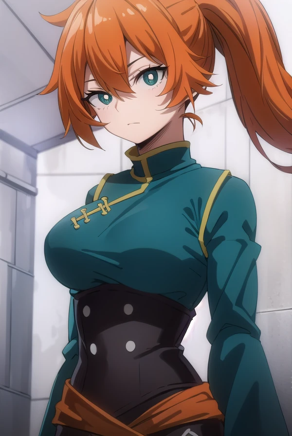 itsukakendo, <lora:itsuka kendo s5-lora-nochekaiser:1>,
itsuka kendo, long hair, (green eyes:1.3), ponytail, orange hair,
BREAK chinese clothes, long sleeves, wide sleeves,
BREAK outdoors,
BREAK looking at viewer, (cowboy shot:1.5),
BREAK <lyco:GoodHands-beta2:1>, (masterpiece:1.2), best quality, high resolution, unity 8k wallpaper, (illustration:0.8), (beautiful detailed eyes:1.6), extremely detailed face, perfect lighting, extremely detailed CG, (perfect hands, perfect anatomy),
