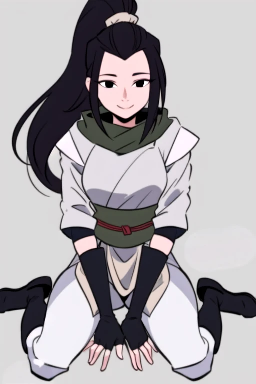 masterpiece, best quality, <lora:hamato_karai:0.7> 1girl, solo, looking at viewer, smile, black hair, looking at viewer, long hair, ponytail, simple background,