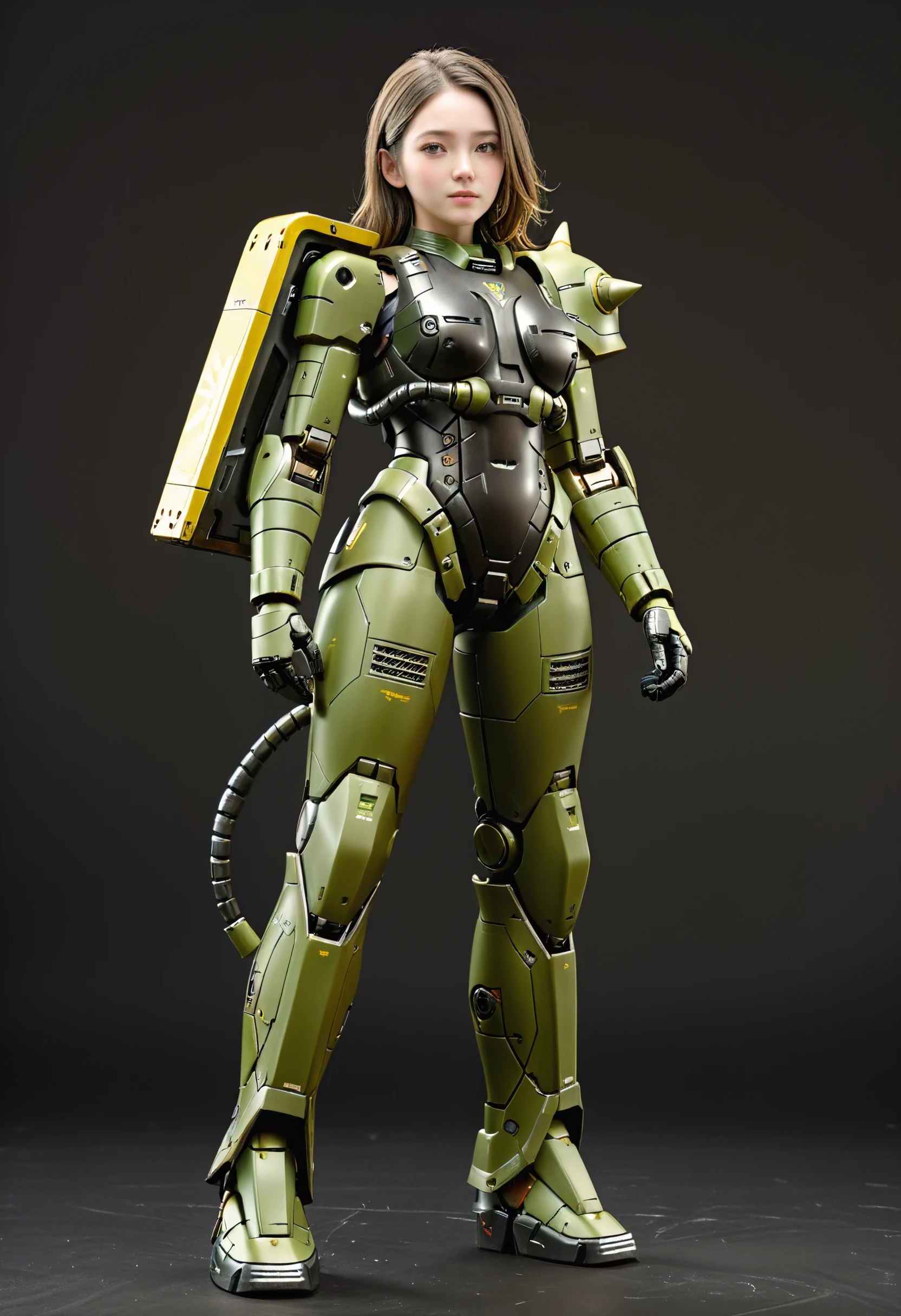 NSFW, masterpiece, (realistic:3), (photorealistic:3), intricate detail, highly detailed, great textures, 8k, high detail,<lora:Zaku_SDXL_v1_2_loha-000028:0.7>, zaku\(ttp\), zaku, 1girl, beautiful face, one girl in a robot suit, simple black gradient background, (full body:1.8), indoors, legs, leg armor, standing position, (RAW photo, best quality, masterpiece:1.2), ultra high res, (photorealistic:1.4),