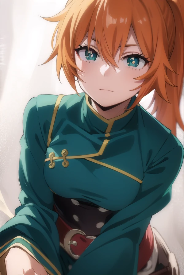 itsukakendo, <lora:itsuka kendo s5-lora-nochekaiser:1>,
itsuka kendo, long hair, (green eyes:1.3), ponytail, orange hair,
BREAK chinese clothes, long sleeves, wide sleeves,
BREAK outdoors,
BREAK looking at viewer, (cowboy shot:1.5),
BREAK <lyco:GoodHands-beta2:1>, (masterpiece:1.2), best quality, high resolution, unity 8k wallpaper, (illustration:0.8), (beautiful detailed eyes:1.6), extremely detailed face, perfect lighting, extremely detailed CG, (perfect hands, perfect anatomy),