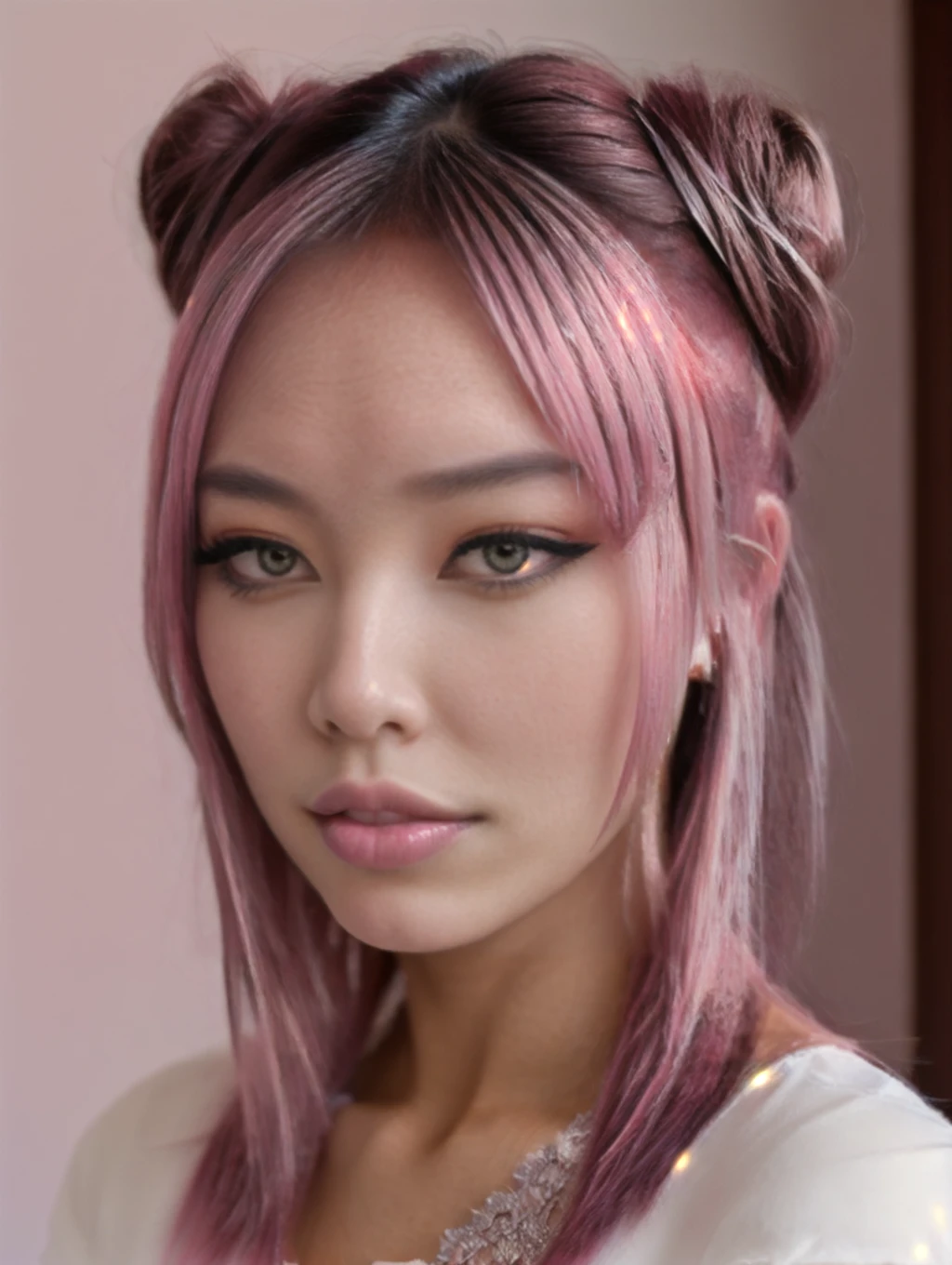 portrait of a woman, <lora:RoseV2-000009:1> roseV2, pink hair